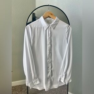 NWOT Classic Silky White Button-Down Blouse | Soft Satin Finish
